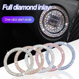 2피스 자동차 시작 스위치 버튼 장식 다이아몬드 스티커 라인스톤 링 원형  보호 커버 액세서리