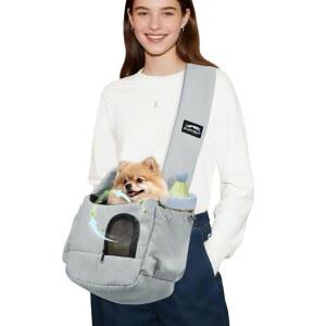 반려견 슬링, 7파운드까지의 소형견용 고양이와 강아지, 주머니가 있는 고양이 슬링 반려동물 지갑, 여행용 안전 하네스가 핸즈프리 , 회색