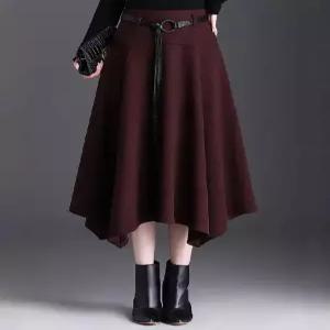 여자스커트 플리츠 언발 모직 스커트 겨울 중기장 우산 원템4