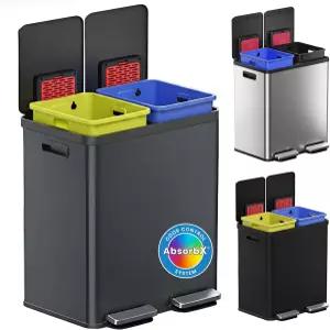 터치리스 듀얼 스텝 쓰레기통 및 재활용기 16갤런(60L) 지문 방지 스테인리스 스틸 건메탈 그레이 마감