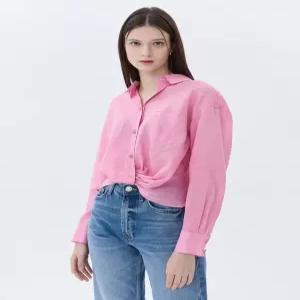 질스튜어트 뉴욕 여성 25SS 핑크 로고자수 린넨 긴팔블라우스 WJBL5B700P2