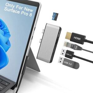 [미국배송] SURFACE PRO 8 액세서리용 4K HDMI 어댑터 + 100M 이더넷 LAN+ USB 3.0 포트* 2+MICRO SD(TF) 카드 리더 컨버터 콤보 어댑터가 있는 허브 도킹 스테이션