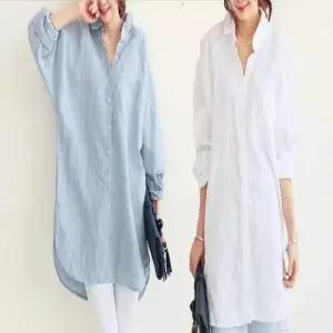 여름 2컬러 긴팔셔츠 여자 오버핏 데일리 롱남방 (WFKBXBB)