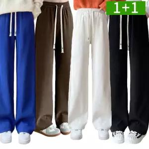 [1개+1개] 여성 기모 골덴바지 와이드 밴딩 겨울 코듀로이 팬츠