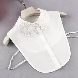 넥케이프 자수 카라 레이어드 페이크 플라워 이너셔츠 목만있는 카라만 연출 니트 랩블라우스 빅카라 이중