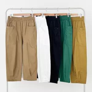 키키얀 워싱면 더블포켓 밑단주름 8부바지슬랙스 카고팬츠 고무줄바지 컬