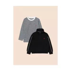 빈폴 키즈 칼라 스웨트 셔츠  스트라이프 티셔츠 세트 블랙 (BI5141U035) 306905