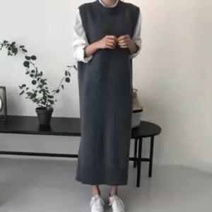 라운드넥 가을원피스 나시원피스 절개 셔츠원피스 (WFKEOC6)