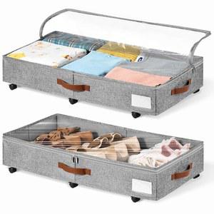 킷히어로 6인치 언더베드 수납, 휠 팩 2개 포함, 투명 뚜껑 커버 포함 신발 수납 용기통, 정리 시트 스웨터용 롤 서랍 가방 바구니 - 회색