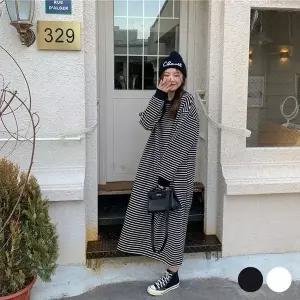 고품질 스트라이프원피스 겨울 두툼한 겨울원피스 오버핏 (WFKEOJA)