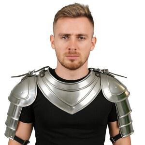 퀸 아머 중세 철괴 스펄더스 팔 어깨 세트 갑옷 기사 크루세이더 코스튬 가죽 헬멧 가슴 플레이트 LARP 실버