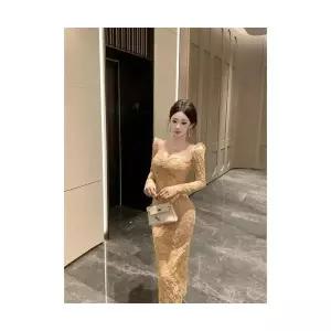 여자 레이어드 레이스 원피스 프렌치 히프 A라인 롱스커트 겨울 SPO마켓4