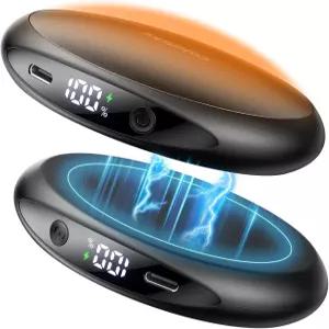 핸드 워머 충전식 2팩 AI 온도 조절 전기 돌 모양의 휴대용 포켓 히터 크리스마스 사냥 골프 캠핑 블랙을