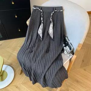 미니코코네 여자 쉬폰 스커트 시폰 니트 가을 겨울 슬림핏 플리츠 캐주얼 롱 DOS4