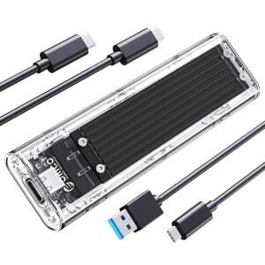 ORICO M.2 NVMe SSD 인클로저, USB 3.2 Gen 2(10Gbps), 투명 외장 솔리드 스테이트 드라이브 어댑터 인클로저, 2280 2260 2242 2230 PCI-E M2 M-Key SSD, USB 타입 C 컨버터 케이스-TCM2 블랙