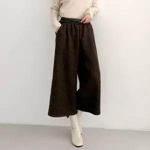 [하프클럽/]여자 꽈벨트 겨울 핀턱 기모와이드 9부 밴딩 바지