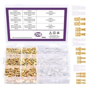 720개 골드 2.8/4.8/6.3mm 암수 스페이드 퀵 커넥터 와이어 크림프 터미널 블록 절연 슬리브 포함 어소트먼