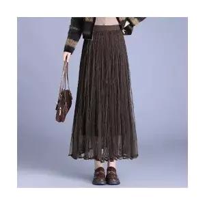 쉬폰 스커트 여성 시폰 양면 플리츠 망사 겨울 밴딩 캐주얼 롱 admr4
