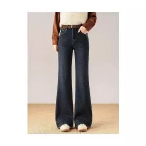 여자 와이드 핏 청바지 기모 데님 부츠컷 겨울 롱 하이웨스트 슬리퍼 티가 슬림 바지 BE4