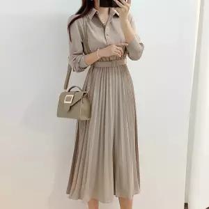 여자 베이직 데일리 심플 플리츠 주름 롱원피스