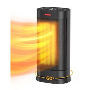 실내용 1500W 공간 히터, 조절 가능한 온도 조절기가 있는 2S 고속 난방 PTC 세라믹 ECO 모드, 1-24시간 타이머, 안전 보호, 60 진동, 사무실용 휴대용 전기 히터