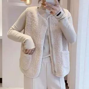 여성용 플리스 뽀글이 양털 수면 조끼