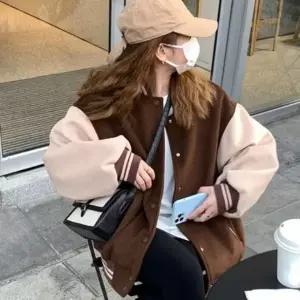 (색상-사이즈 브라운-FREE)베이직 여성 야구 점퍼 기모 야구잠바 루즈핏 자켓