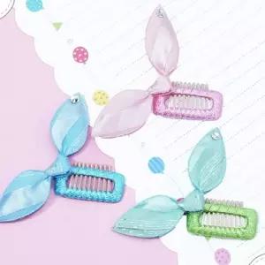 빗살무늬 집게핀 큐빅장식 리본문양 3개 애견머리끈 헤어