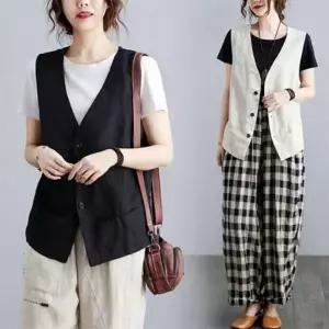 여성용 오버핏 양털 뽀글이 페이크 포켓 여름 조끼