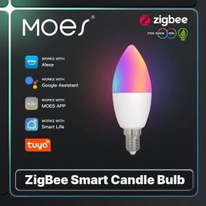 MOES Tuya Zigbee 스마트 캔들 전구 E14 LED 조명 램프 5W RGBCCT 2200-6500K 디밍 가능 Alexa Google 홈
