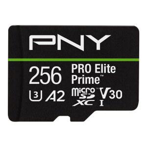 PNY 256GB PRO 엘리트 프라임 C10 U3 V30 A2 마이크로SDXC 플래시 메모리 카드 - 초고속 속도, 읽기 200MB/s, 쓰기 150MB/s, 4K UHD, 풀 HD, UHS-I, 스마트폰, 드론, 액션 카메라용