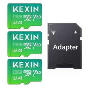 어댑터 포함 KEXIN 128GB 마이크로 SD 카드 3팩 - 최대 90MB/s 4K, V30, A1, C10, 4K UHD 고속 microSDXC UHS-I 메모리 카드, 액션 카메라 드론 게임 스마트폰 태블릿 128G 3팩과 호환