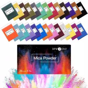 에폭시 수지용 HTVRONT 운모 분말 104g - 26가지 색상의 쉬메리 안료 비누 제조 립글로스 목욕 폭탄에