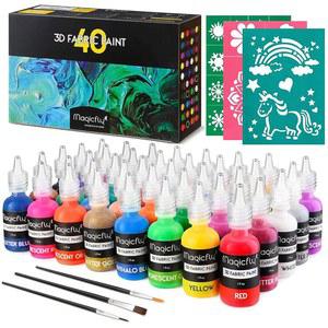 매직플라이 3D 패브릭 영구 페인트 40색, 선명한 색상의 패브릭 페인트, 보너스 브러시 및 스텐실 3개,