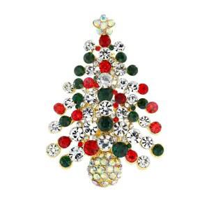 젬 스톤 킹 컬러풀 크리스마스 트리 브로치 핀 여성용, 멀티컬러 유리 홀리데이 주얼리, 골드 톤의 축제 장식 디자인, 겨울 액세서리 선물, 60 x 40 밀리미터