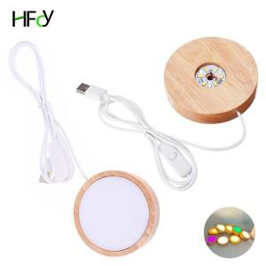나무 LED 조명 디스플레이 베이스 크리스탈 유리 수지 아트 장식 야간 램프 회전 스탠드 10cm