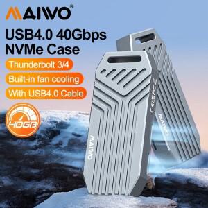MAIWO 냉각 선풍기 포함 4.0 하드 드라이브 케이스 40Gbps USB 4 M.2 NVMe SSD 인클로저 to C 타입 알루미