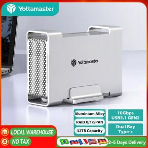 Yottamaster 1/2 베이 RAID 하드 드라이브 인클로저 2.5 3.5 SATA SSD/HDD 외장 디스크 케이스 C타입 USB3.