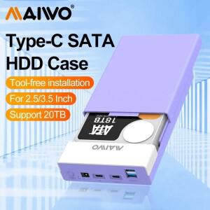 MAIWO 외장형 하드 드라이브 인클로저(3.5 2.5인치 SATA SSD HDD USB 허브 기능  C - 어댑터 케이스 최대 2