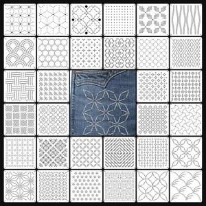 MVRPOWER 32피스 사시코 스텐실 키트, 자수 및 퀼팅 패턴을 위한 5.1x5.1인치 재사용 가능한 PET 플라스틱 템플릿