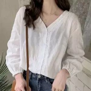 브이컷 소매밴딩 프릴레이스프릴 긴소매 스타일 직장인룩