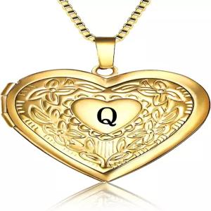 사진을 담는 GOKING 러브 하트 로켓 목걸이 이니셜 알파벳 A-Z 포토