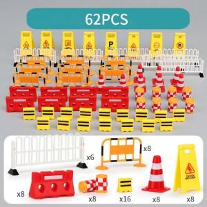 로렌지24/40/62PCS 교육 장난감 어린이인지 주차 크로스바 미니 교통 콘 거리 장면 모델 도로 블록 울타리