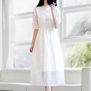 펀칭 원피스 셀프웨딩 휴양지 데일리 레이스 지퍼 롱