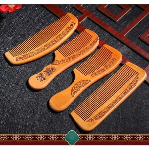 천연 조각 복숭아 나무 빗  두꺼운 곱슬 마사지 헤어 정전기 방지 샌달우드 미용 링 도구