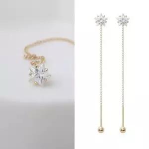 정품 14K 골드 큐빅 별 롱 귀걸이 피어싱_한쪽 W039AB9