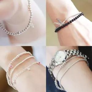 SILVER 92.5 별 볼 큐빅 포인트 실버 은 팔찌 W02E986