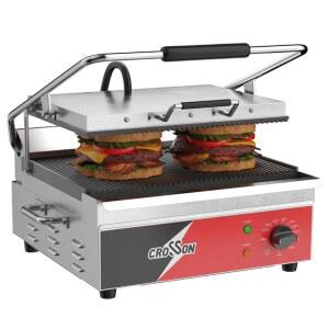크로스온 15인치 11인치 리브드 ETL 상업용 전기 파니니 그릴, 힌지 자동 레벨링 상판 프레스 샌드위치 메이커