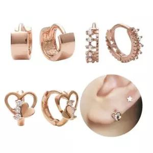 14K 금 로즈골드 링 큐빅 하트 피어싱 귀찌 귀걸이 W5D0301