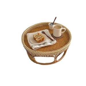 라탄 테이블 원형 베란다 벤치 수공예 꾸미기 접이식 다도상 2개 리치골드 라탄티테이블